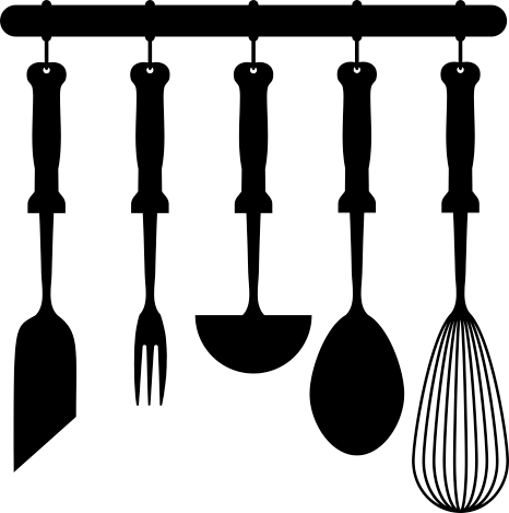 Vinyl vloerkleed keuken met hangende keukenhulpen - TenStickers