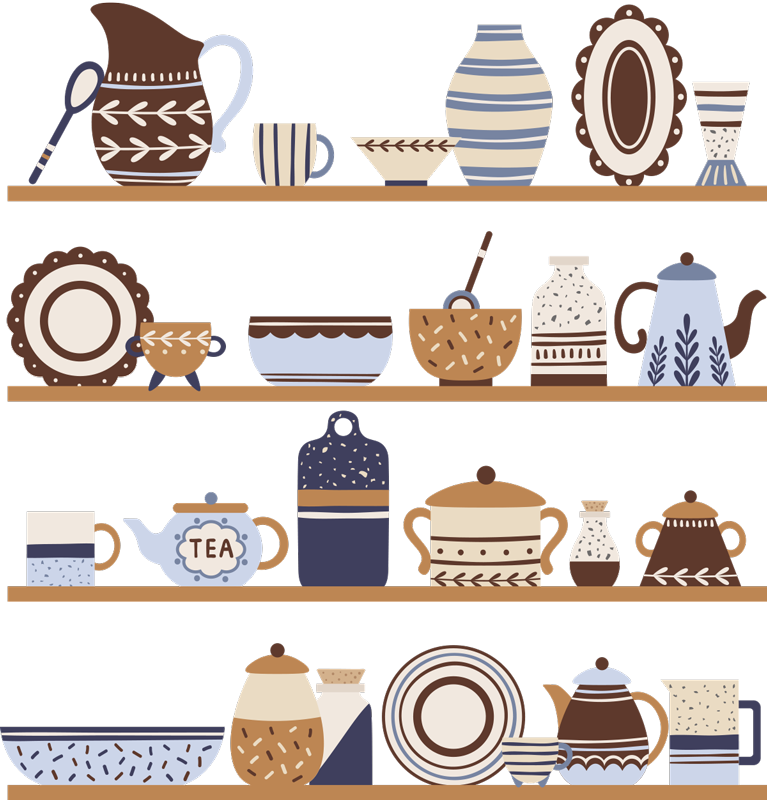 Vinyl vloerkleed keuken met serviesplanken - TenStickers