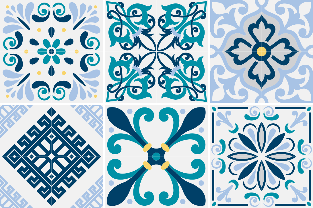 Vinyl vloerkleed keuken blauwe bloementegels - TenStickers