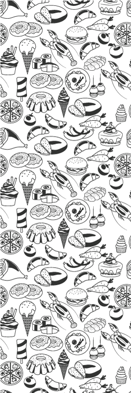 Vinyl vloerkleed keuken met voedseltekeningen patroon - TenStickers