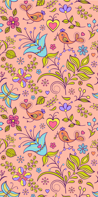 Vinyl tapijt bloemen en planten met vogels en vlinders - TenStickers