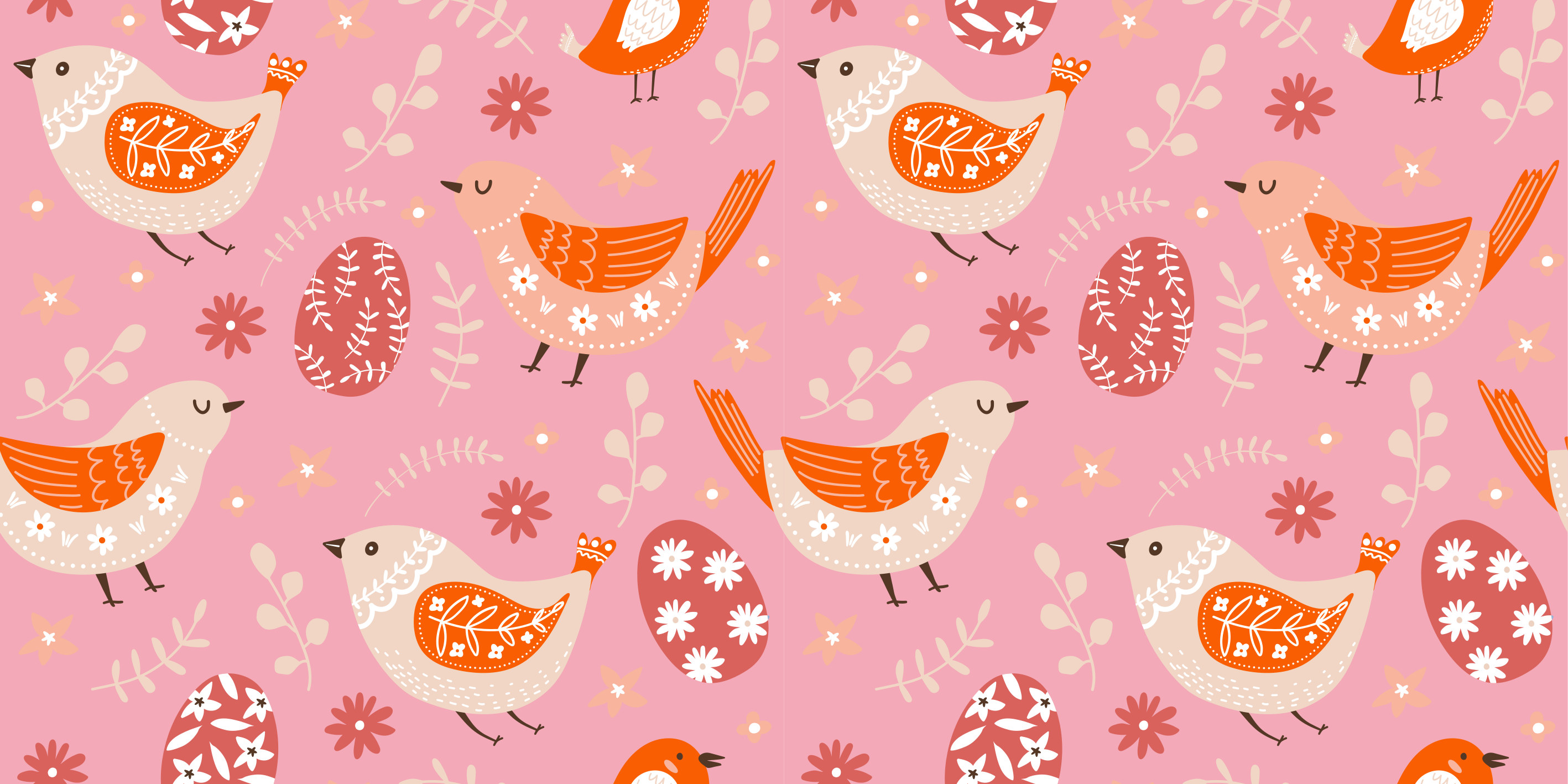 Vinyl tapijt bloemen en planten roze volkskunst met vogels - TenStickers