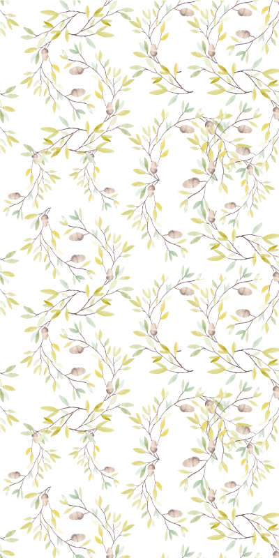 Vinyl tapijt bloemen en planten waterverf groene bladeren - TenStickers