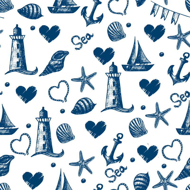 Vinyl tapijt bloemen en planten nautisch thema patroon - TenStickers