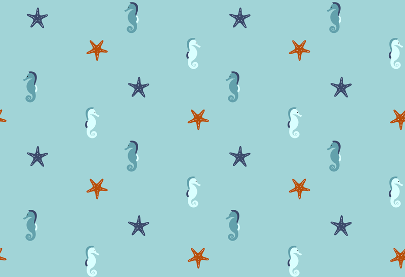 Vinyl tapijt bloemen en planten zeepaard en sterrenvis - TenStickers