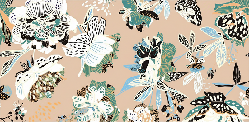 Vinyl tapijt woonkamer neutrale beige bloemen - TenStickers