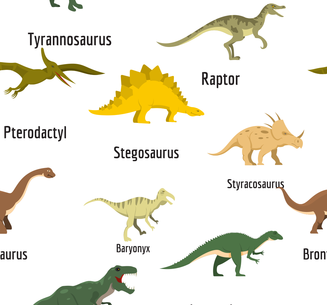 Vinyl tapijt slaapkamer realistische dinosaurussen met namen - TenStickers