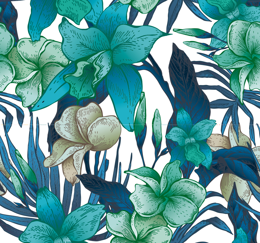 Vinyl tapijt slaapkamer blauwe tropische bladeren - TenStickers
