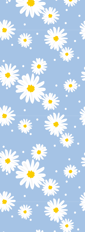 Vinyl tapijt slaapkamer witte bloemen op blauwe achtergrond - TenStickers