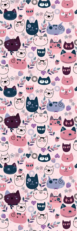 Vinyl tapijt slaapkamer roze katten modepatroon - TenStickers