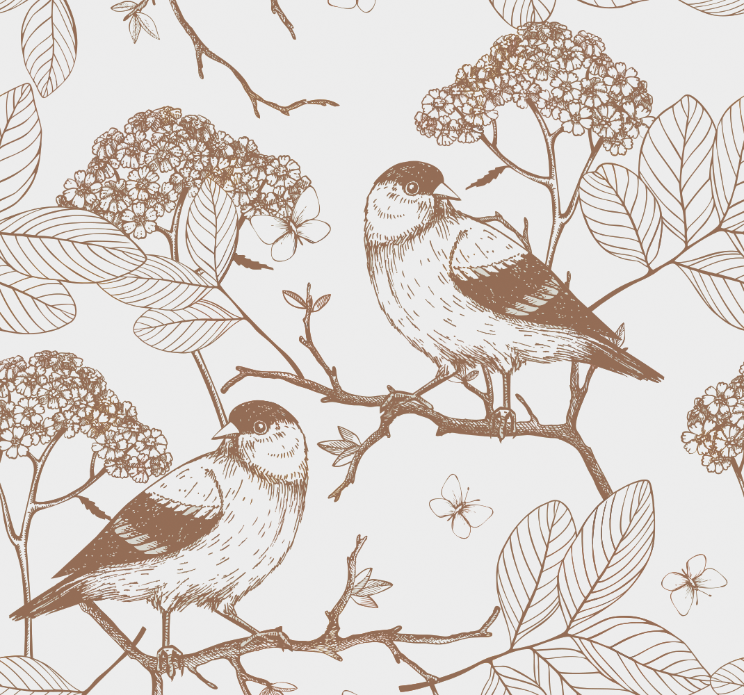 Vinyl tapijt slaapkamer grijze en bruine vogels - TenStickers