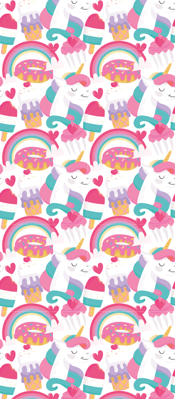 Vinyl tapijt slaapkamer eenhoorns met een regenboog - TenStickers