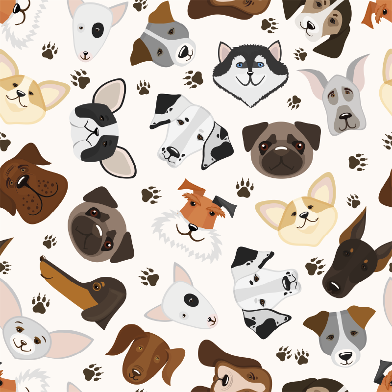 Vinyl tapijt slaapkamer schattig mix puppy en hond patroon - TenStickers
