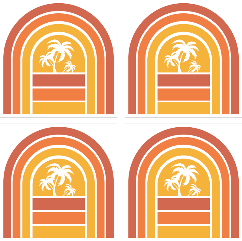 Vinyl tapijt natuur retro zonsondergang en palmen tegels - TenStickers