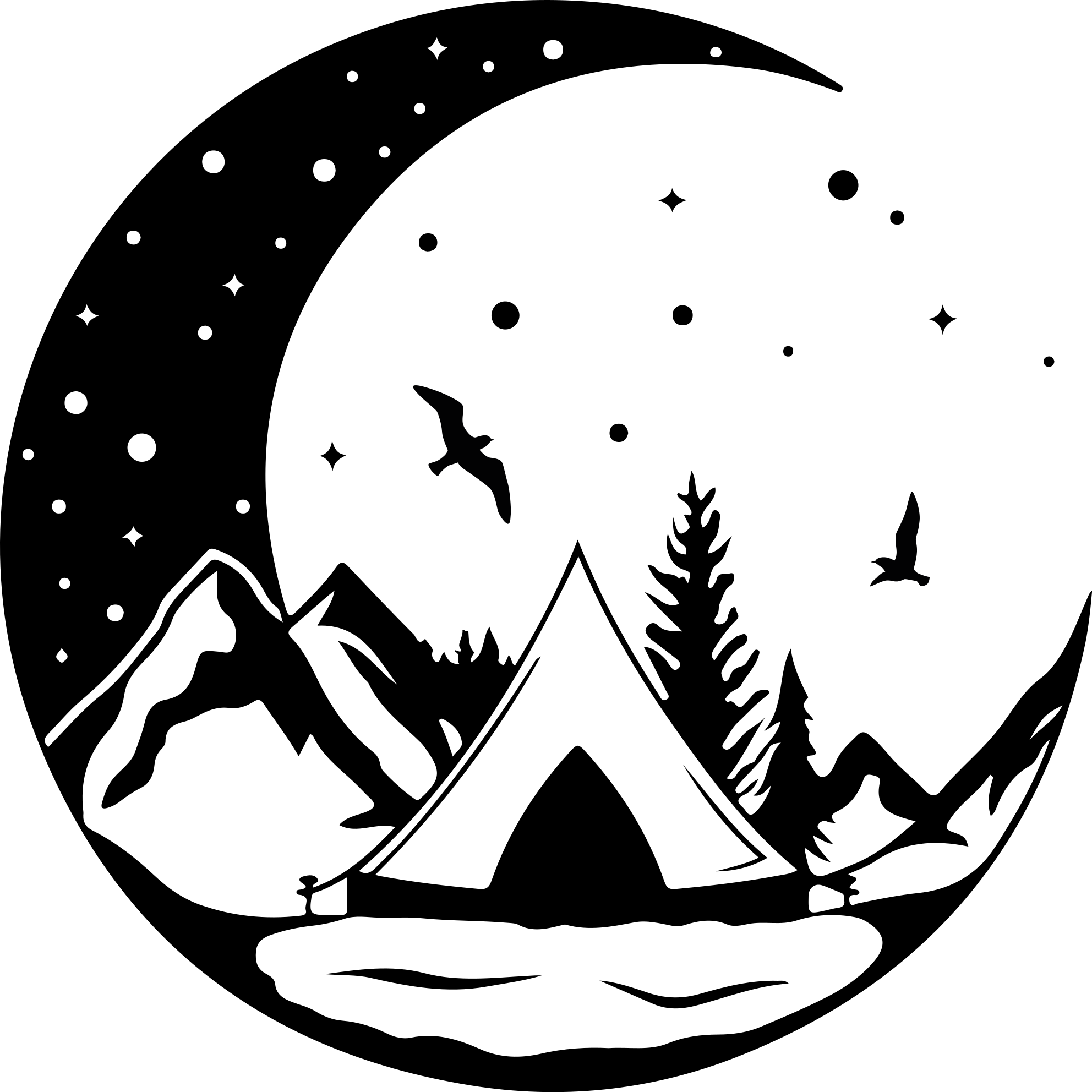 Vinyl tapijt natuur bergen en maan nacht - TenStickers