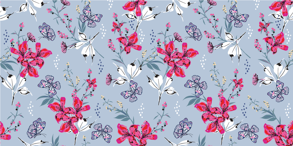 Vinyl tapijt natuur met bloemen en vlinders patroon - TenStickers