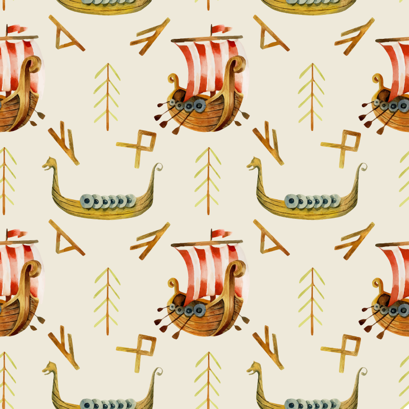 Vinyl tapijt natuur viking schip patroon - TenStickers