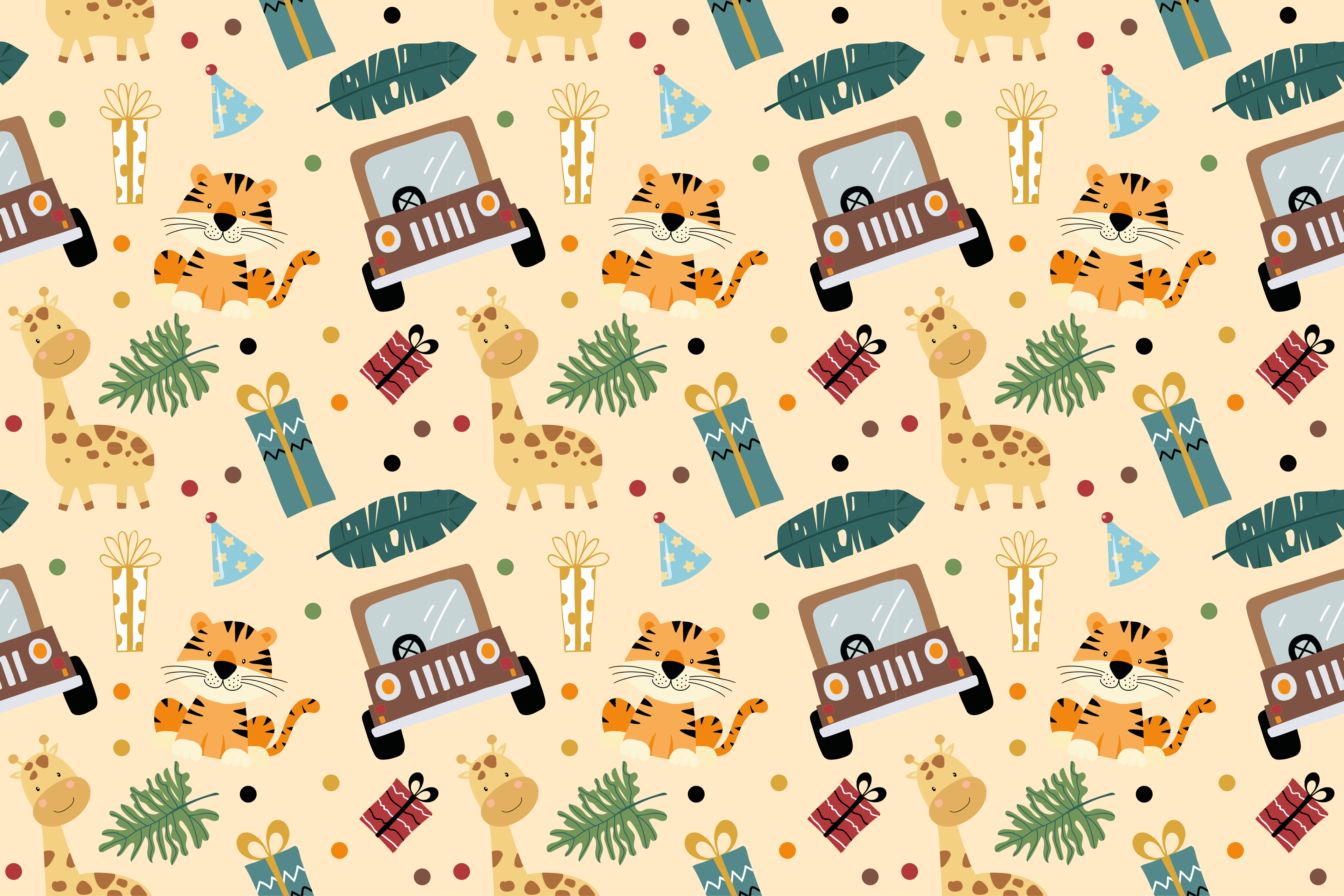 Vinyl tapijt natuur speelse safari elementen - TenStickers