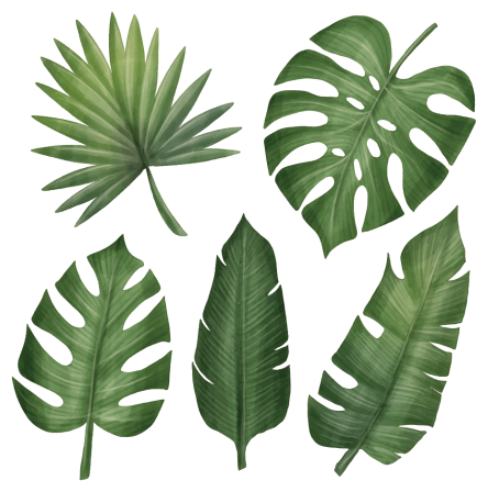 Vinyl tapijt bloemen en planten grote groene bladeren - TenStickers