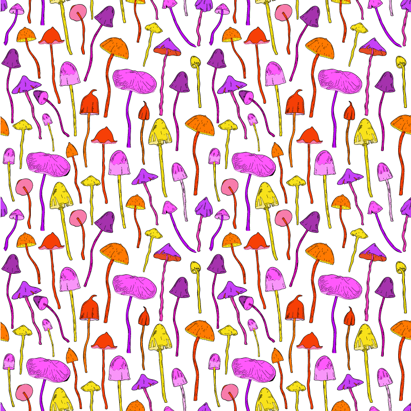 Vinyl tapijt bloemen en planten met paddenstoelenpatroon - TenStickers