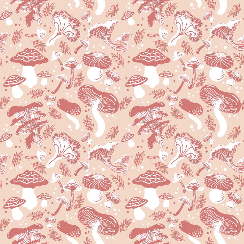 Vinyl tapijt bloemen en planten boschampignons op beige - TenStickers