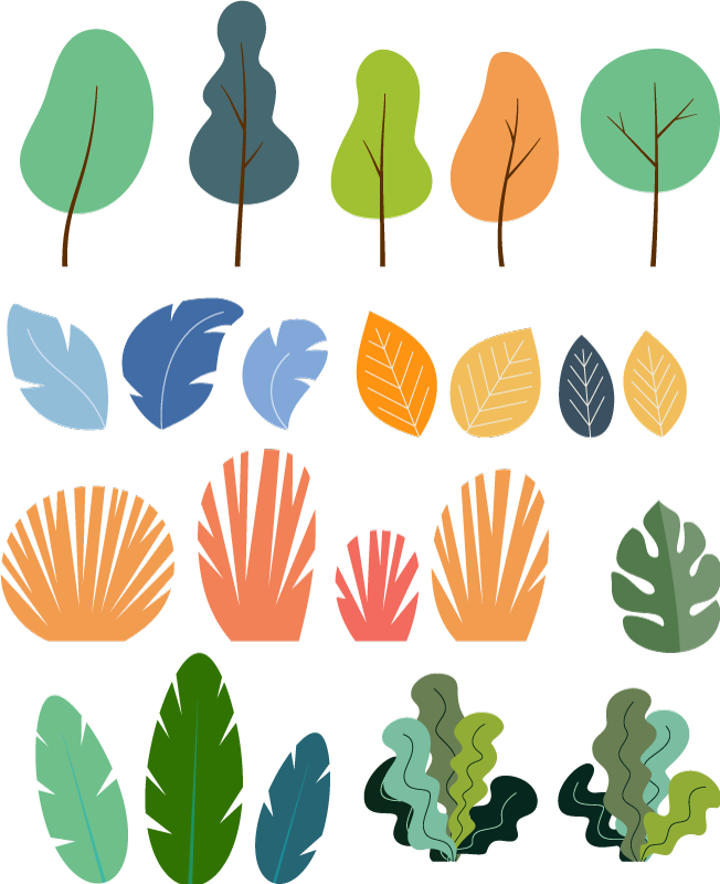 Vinyl tapijt bloemen en planten tropische bladeren set - TenStickers