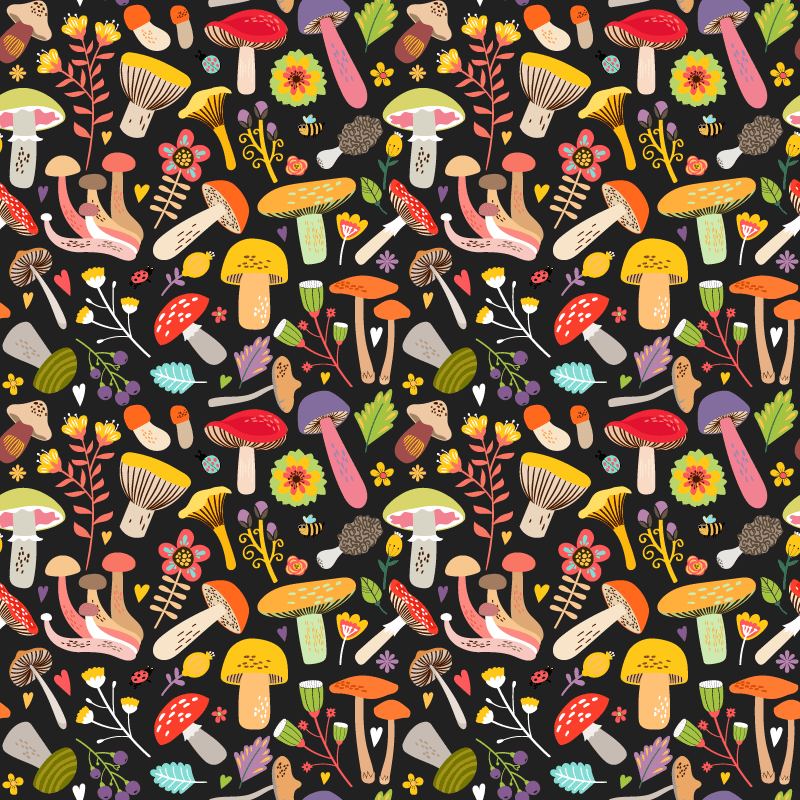 Vinyl tapijt bloemen en planten herfst paddenstoelen patroon - TenStickers