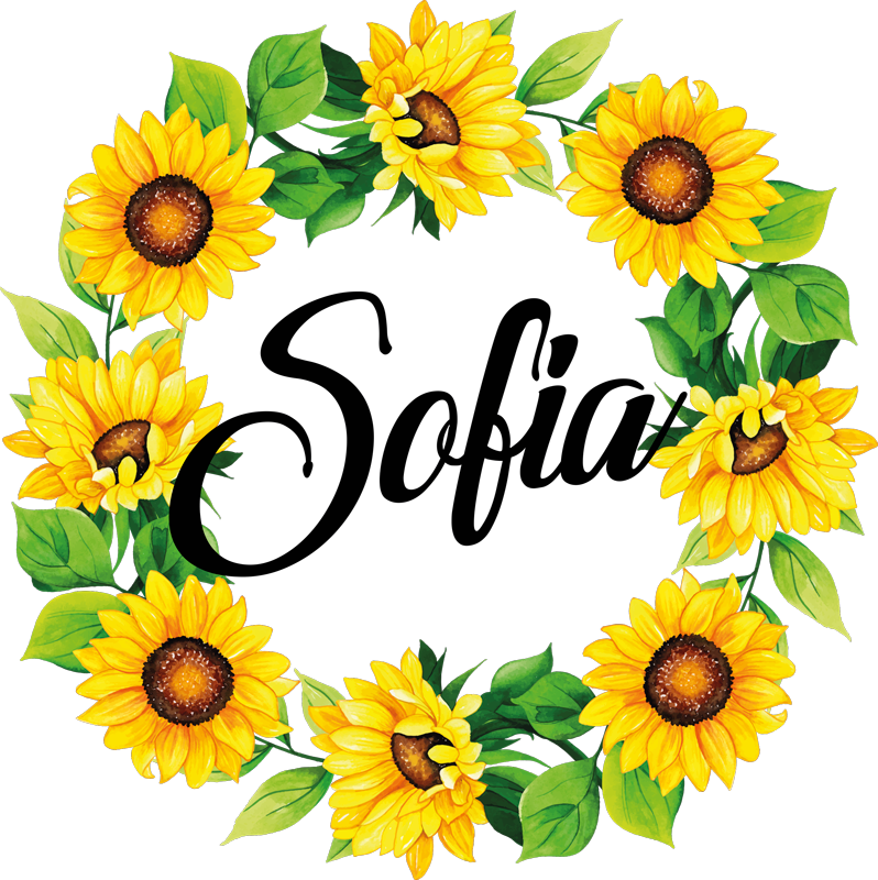 Vinyl tapijt bloemen en planten zomer bloemenkrans met naam - TenStickers