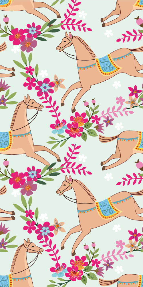 Vinyl tapijt slaapkamer roze bloemen paard patroon - TenStickers