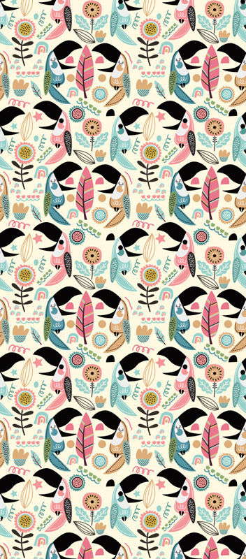 Vinyl tapijt slaapkamer blauwe nordic pastel bladeren - TenStickers