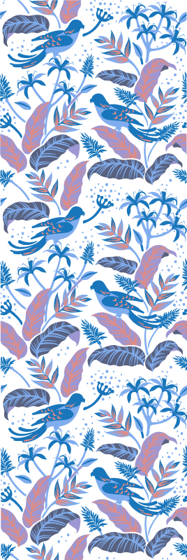 Vinyl tapijt slaapkamer blauwe en roze vogels op bladeren - TenStickers
