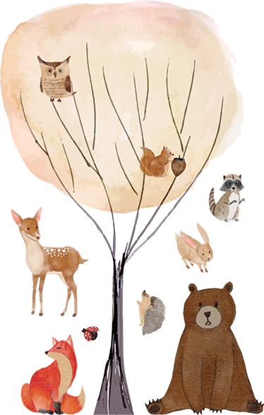 Vinyl tapijt kind bosdieren en boom - TenStickers