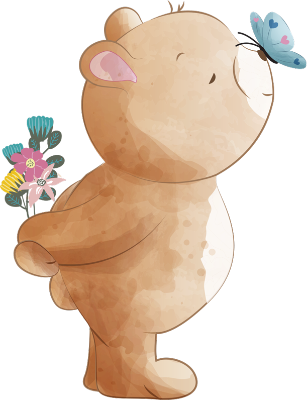 Vinyl tapijt kind met beer en vlinder sticker - TenStickers