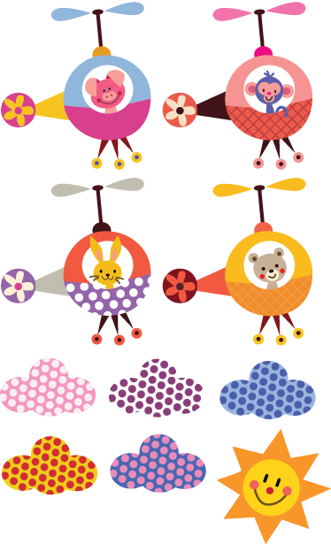 Vinyl tapijt kind sticker met dieren en helikopter - TenStickers