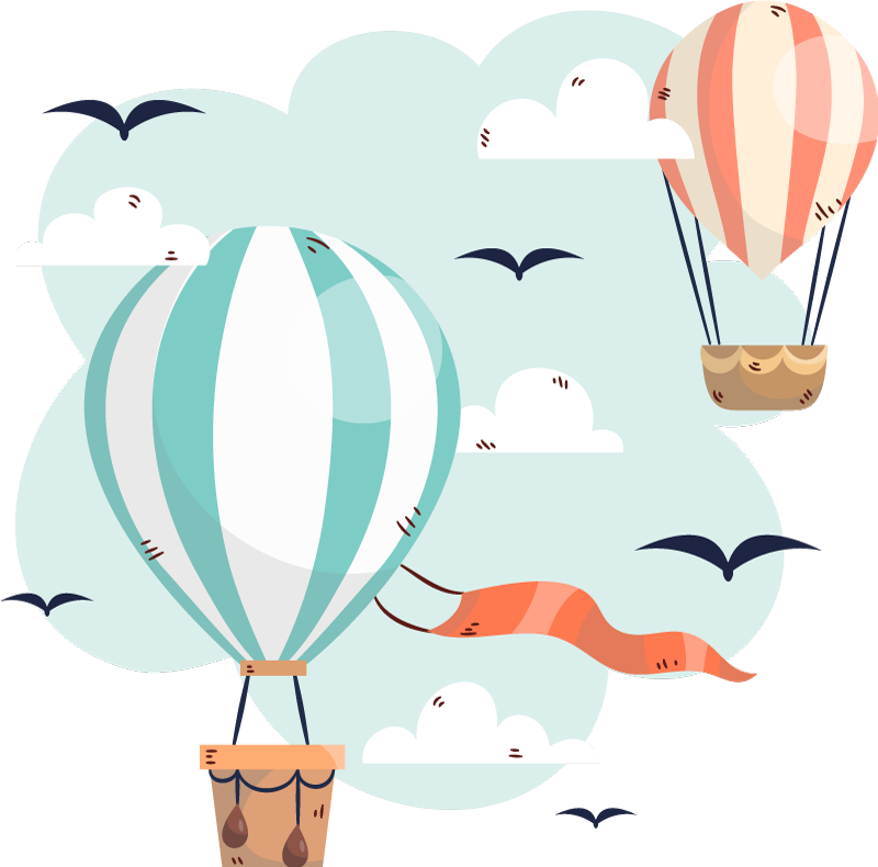 Vinyl tapijt kind met luchtballonnen en wolken - TenStickers
