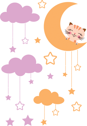 Vinyl tapijt kind met katten en maan sticker - TenStickers