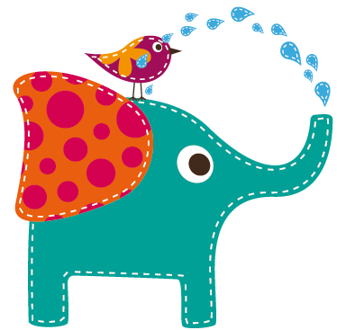 Vinyl tapijt kind olifant met vogel in bad - TenStickers