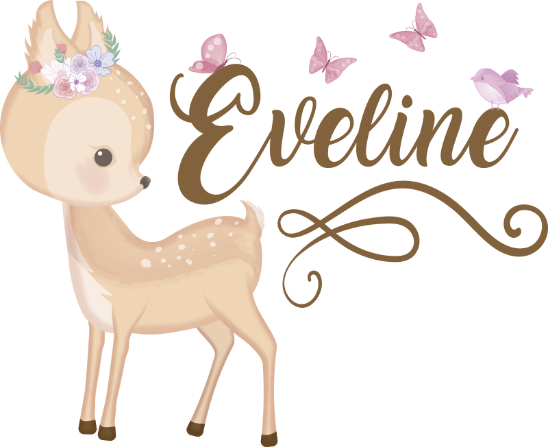 Vinyl tapijt kind met gepersonaliseerde hert sticker - TenStickers