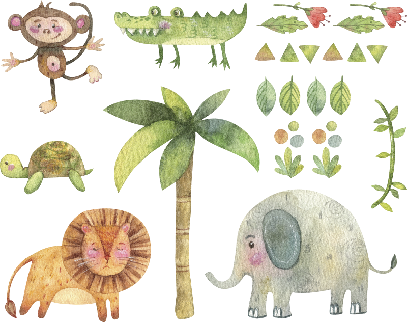 Vinyl tapijt kind jungle dieren aquarel - TenStickers