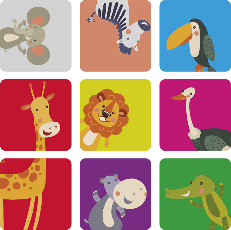 Vinyl tapijt kind kleurrijke tegels met dieren - TenStickers