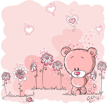 Vinyl tapijt kind roze beer en bloemen - TenStickers