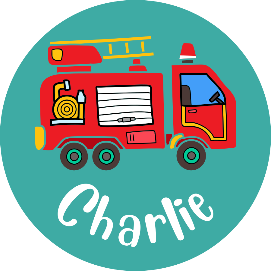 Vinyl tapijt kind brandweerwagen gepersonaliseerd - TenStickers