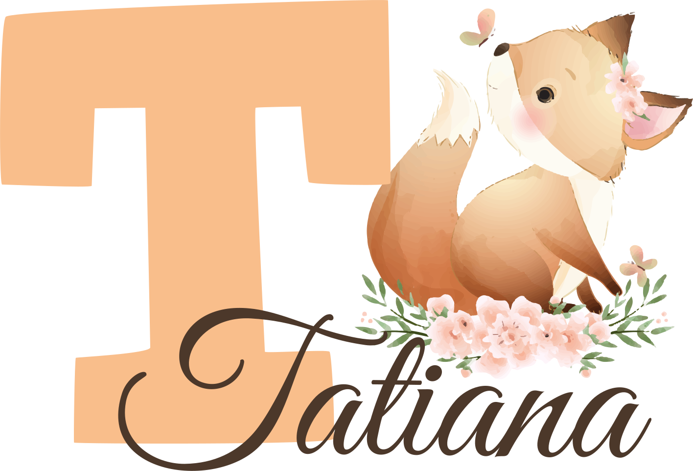 Vinyl tapijt kind schattige dieren vos met naam - TenStickers