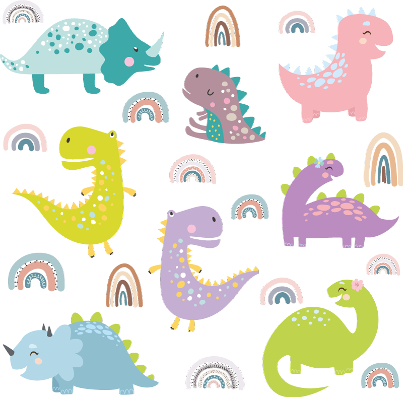 Vinyl tapijt slaapkamer nordic dinosaurussen met regenbogen - TenStickers