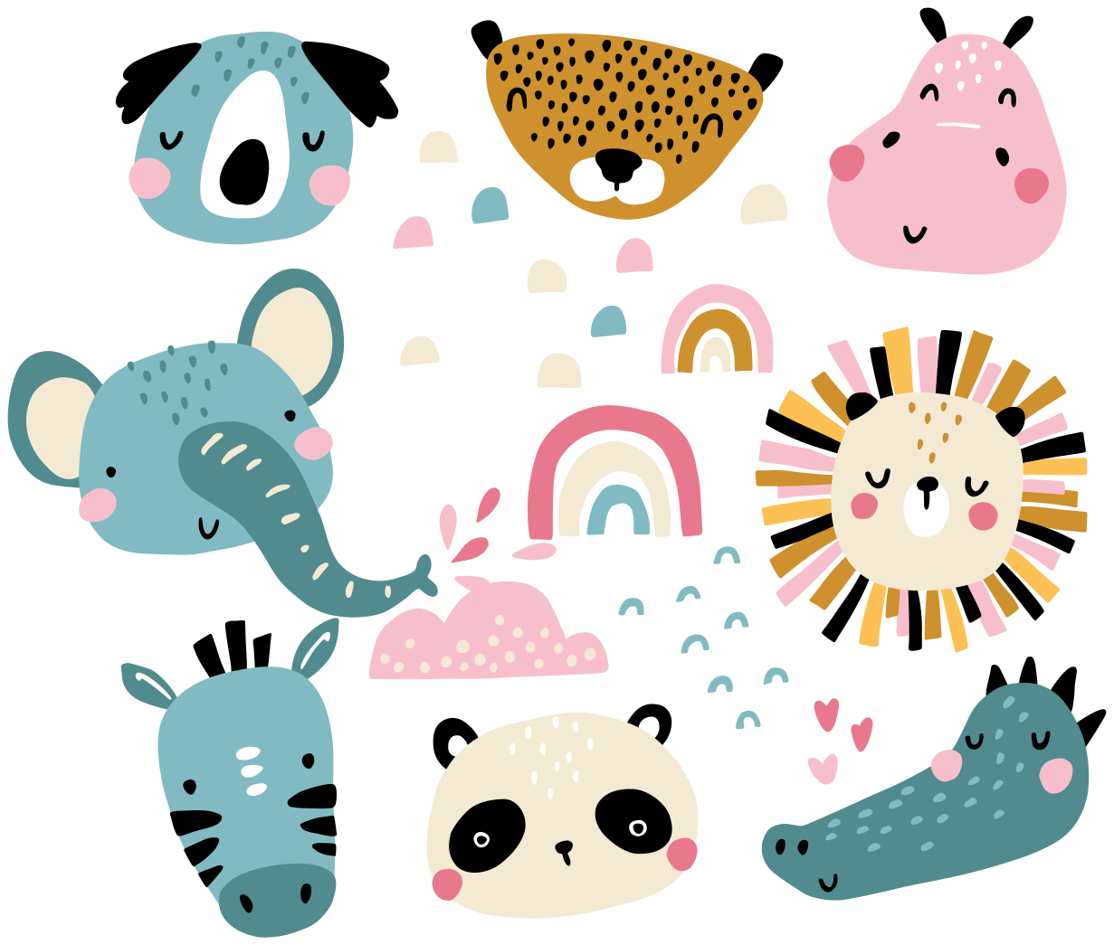 Vinyl tapijt kind schattige dieren nordic stijl - TenStickers