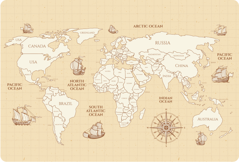 Vinyl tapijt wereldkaart antieke wereldkaart met landen - TenStickers