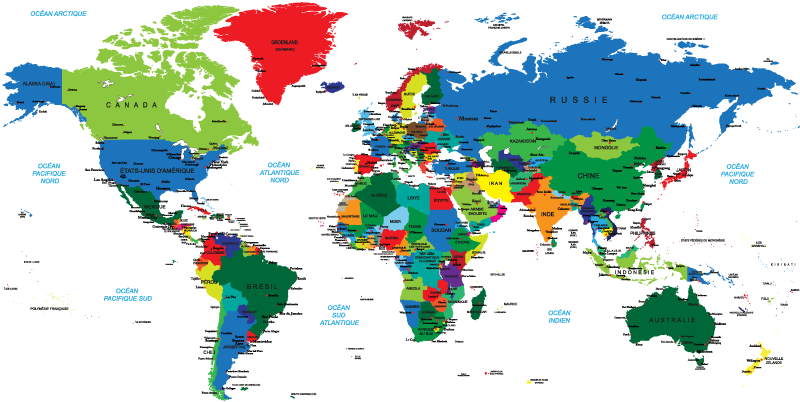 Vinyl tapijt wereldkaart carte du monde en couleur - TenStickers