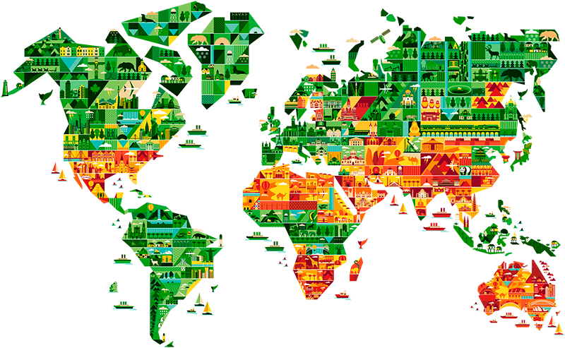 Vinyl tapijt wereldkaart geometrische decoratie - TenStickers