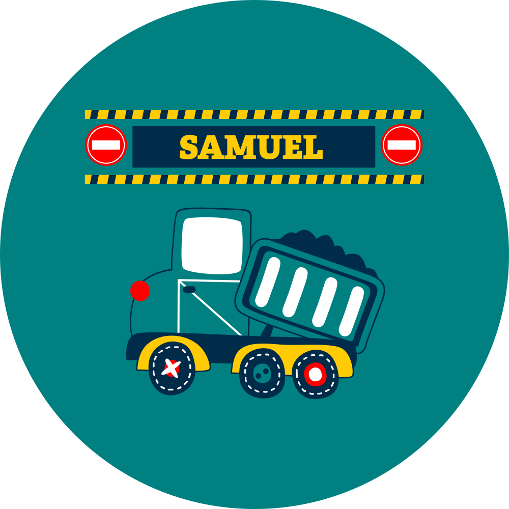 Vinyl tapijt kind met gepersonaliseerde bouwtruck - TenStickers