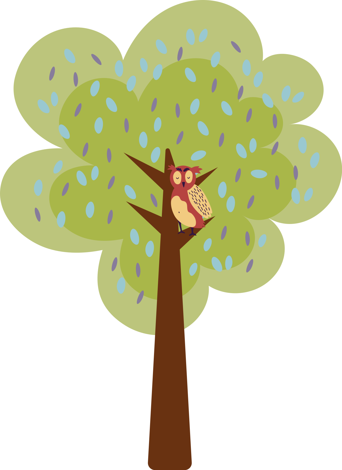 Vinyl tapijt kind minimalistisch kleurrijk boom met uil - TenStickers